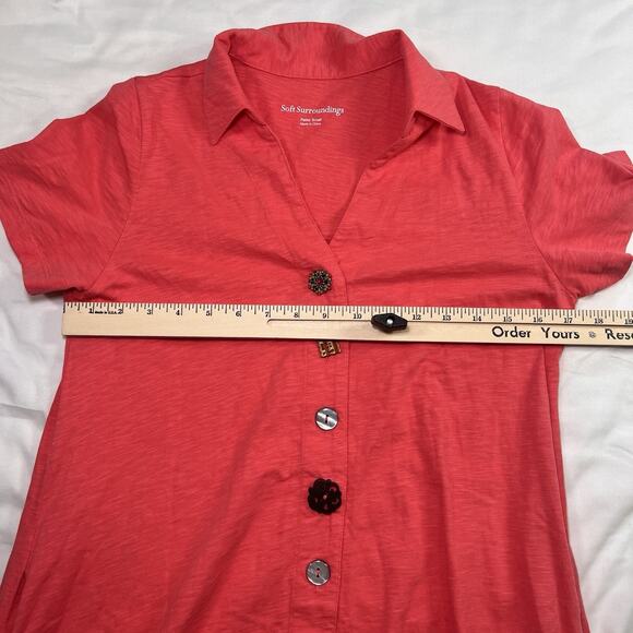 Soft Surroundings Danielle Dress Size Small Petite Coral Orange Mixed Buttons - Picture 7 of 13